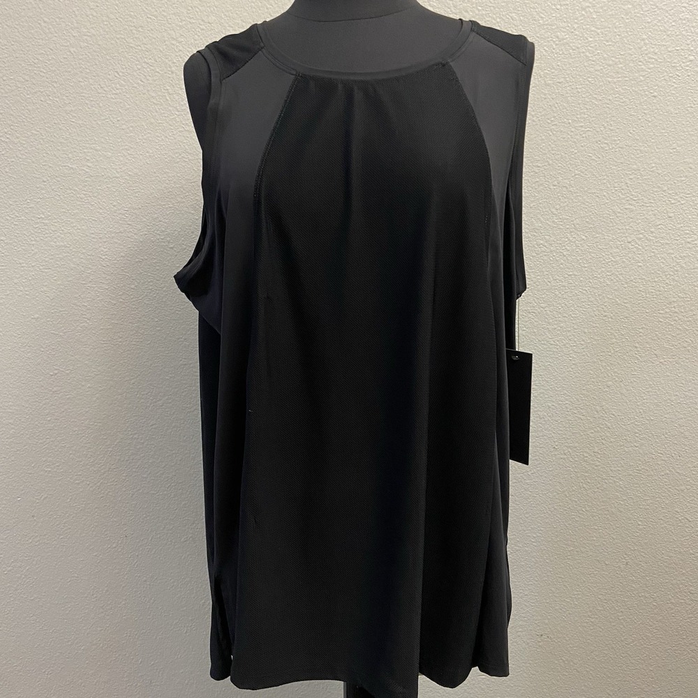 Mono‎ B Women's Curvy Black Mesh Panel Black Sleeveless Tank Top 2XL New
